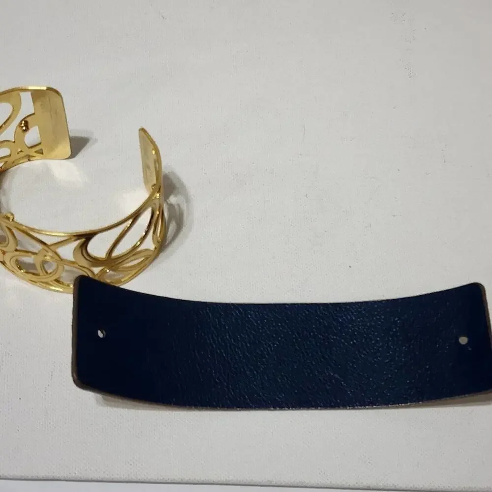 𝅺Brighton Christo Vienna Wide Cuff Bracelet gold and teal leather‎ insert
